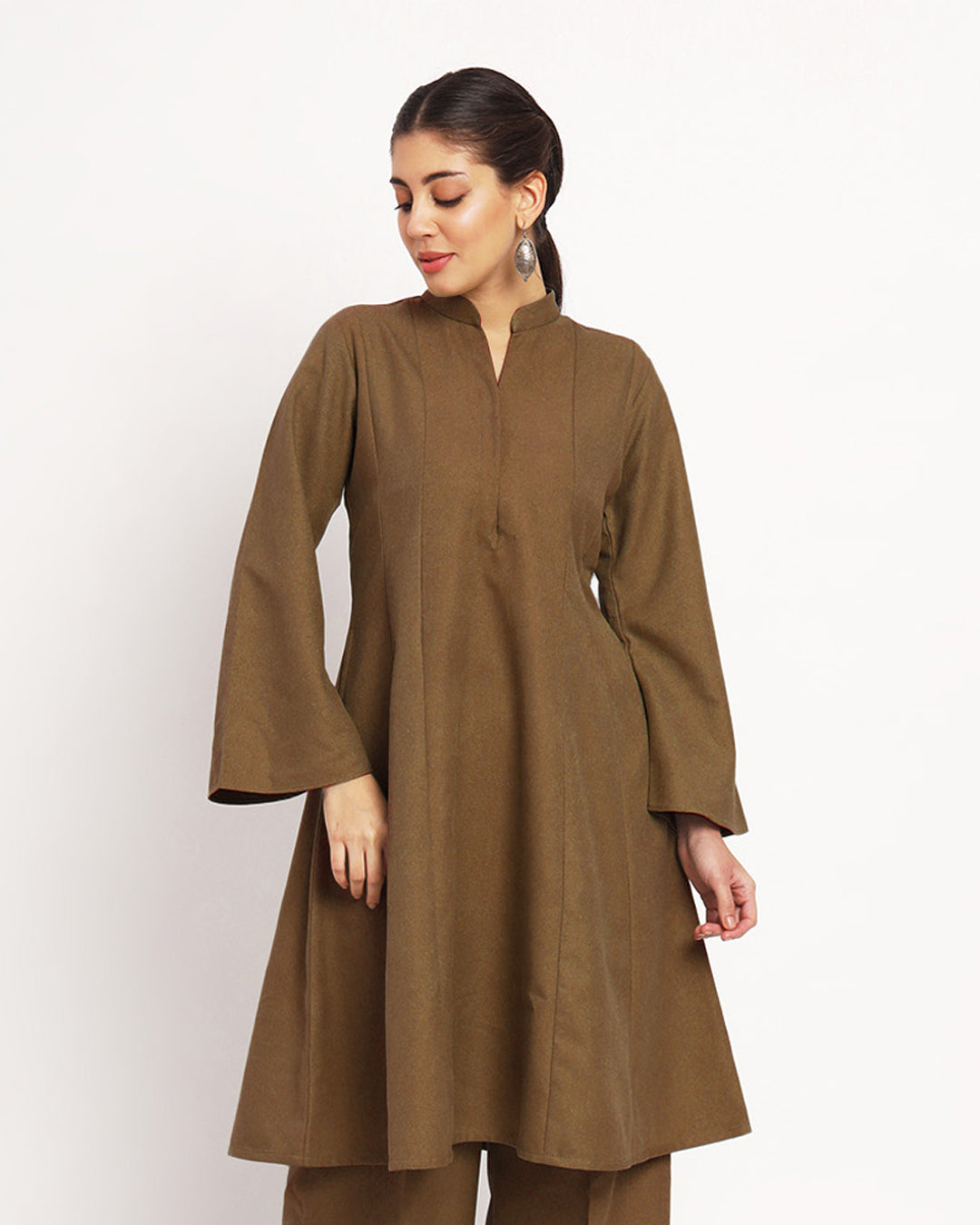 Peanut Brown Flared Woolen Kurta (Without Bottoms)