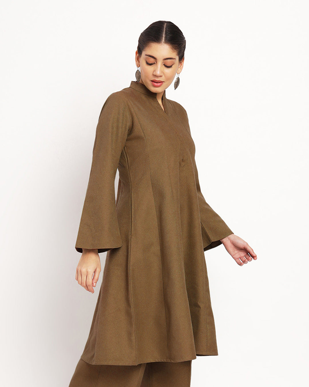 Peanut Brown Flared Woolen Kurta (Without Bottoms)