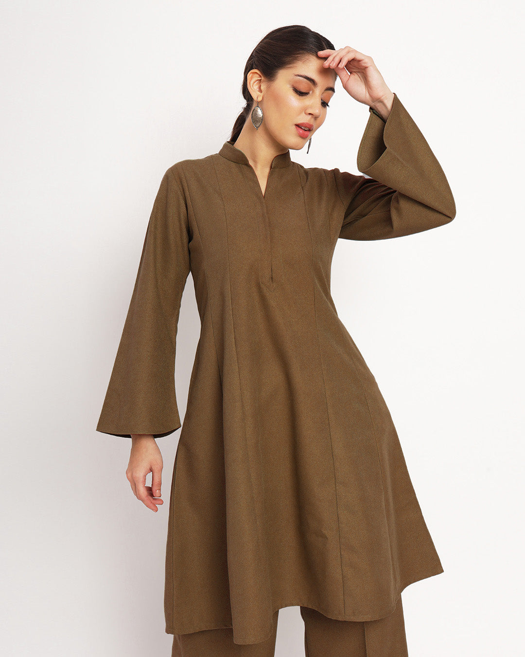 Peanut Brown Flared Woolen Kurta (Without Bottoms)