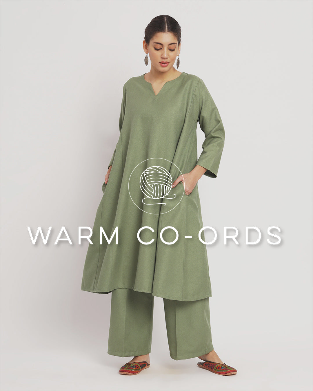 Pistachio Green Vintage Allure Woolen Phiran Co-ord Set