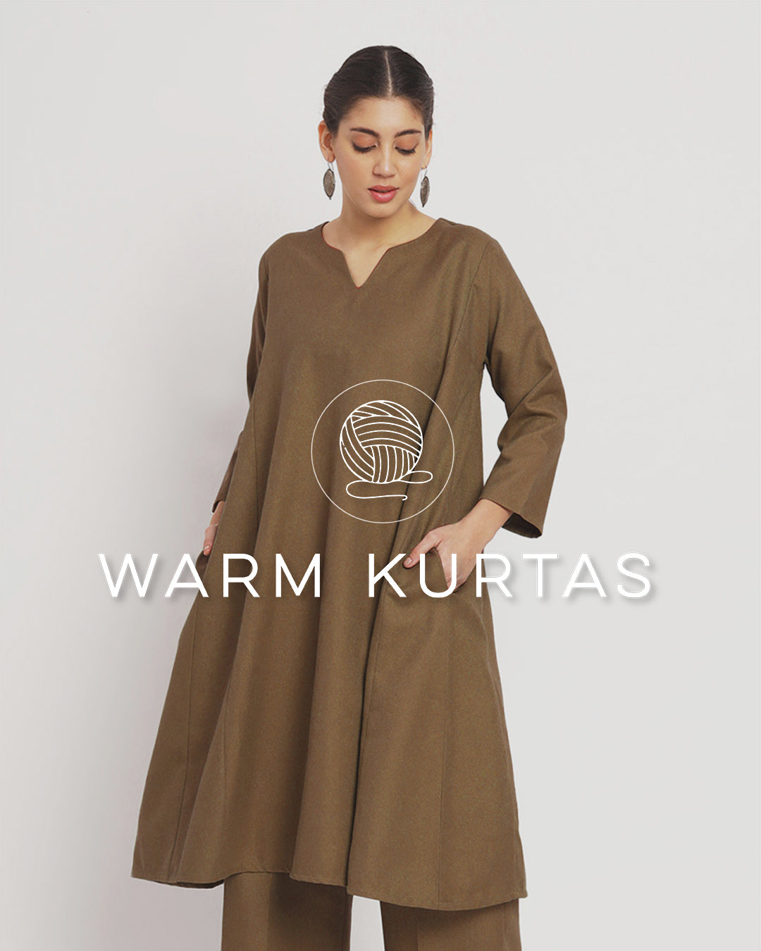 Peanut Brown Vintage Allure Woolen Phiran Kurta (Without Bottoms)