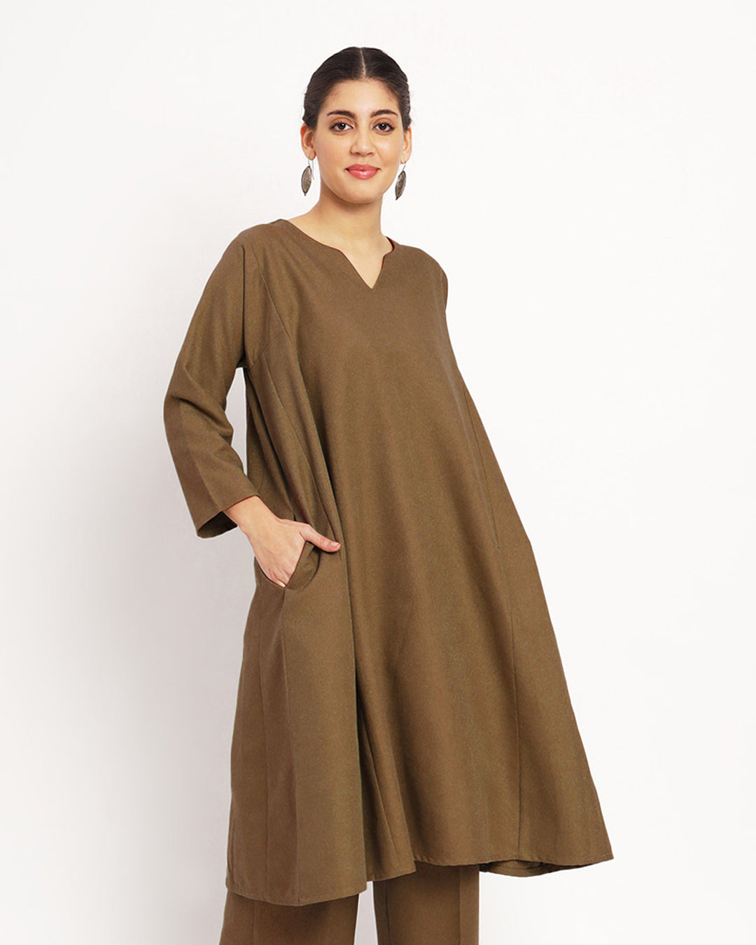 Peanut Brown Vintage Allure Woolen Phiran Kurta (Without Bottoms)