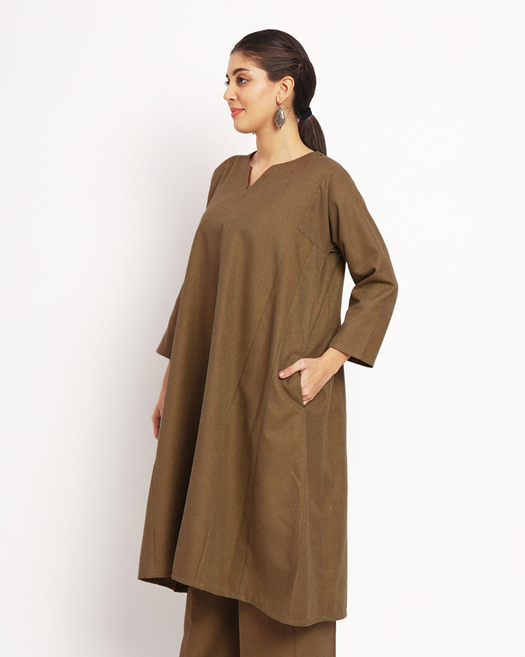 Peanut Brown Vintage Allure Woolen Phiran Kurta (Without Bottoms)