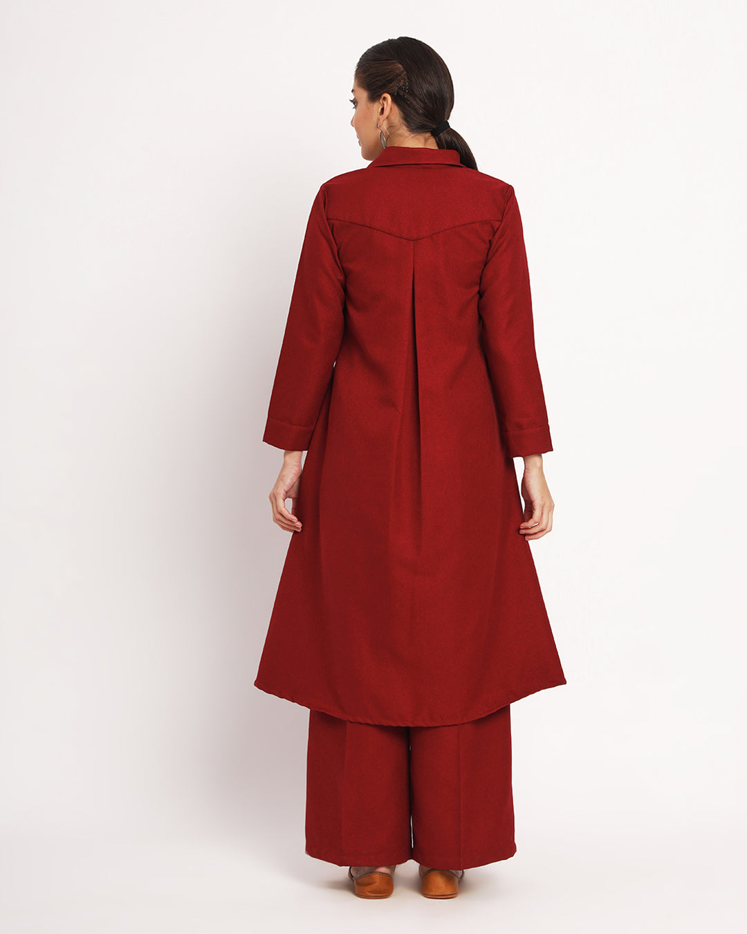 Russet Red Artful A-Line Woolen Co-ord Set