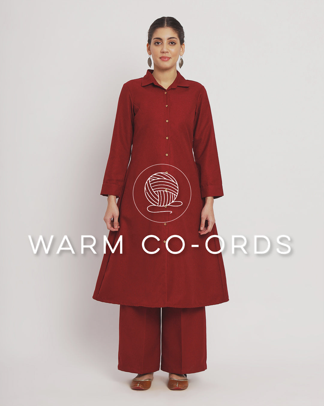 Russet Red Artful A-Line Woolen Co-ord Set