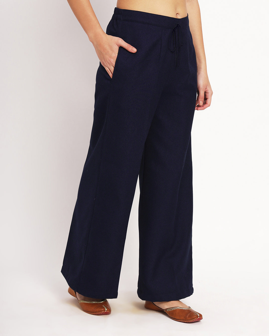 Midnight Blue Woolen Wide Pants