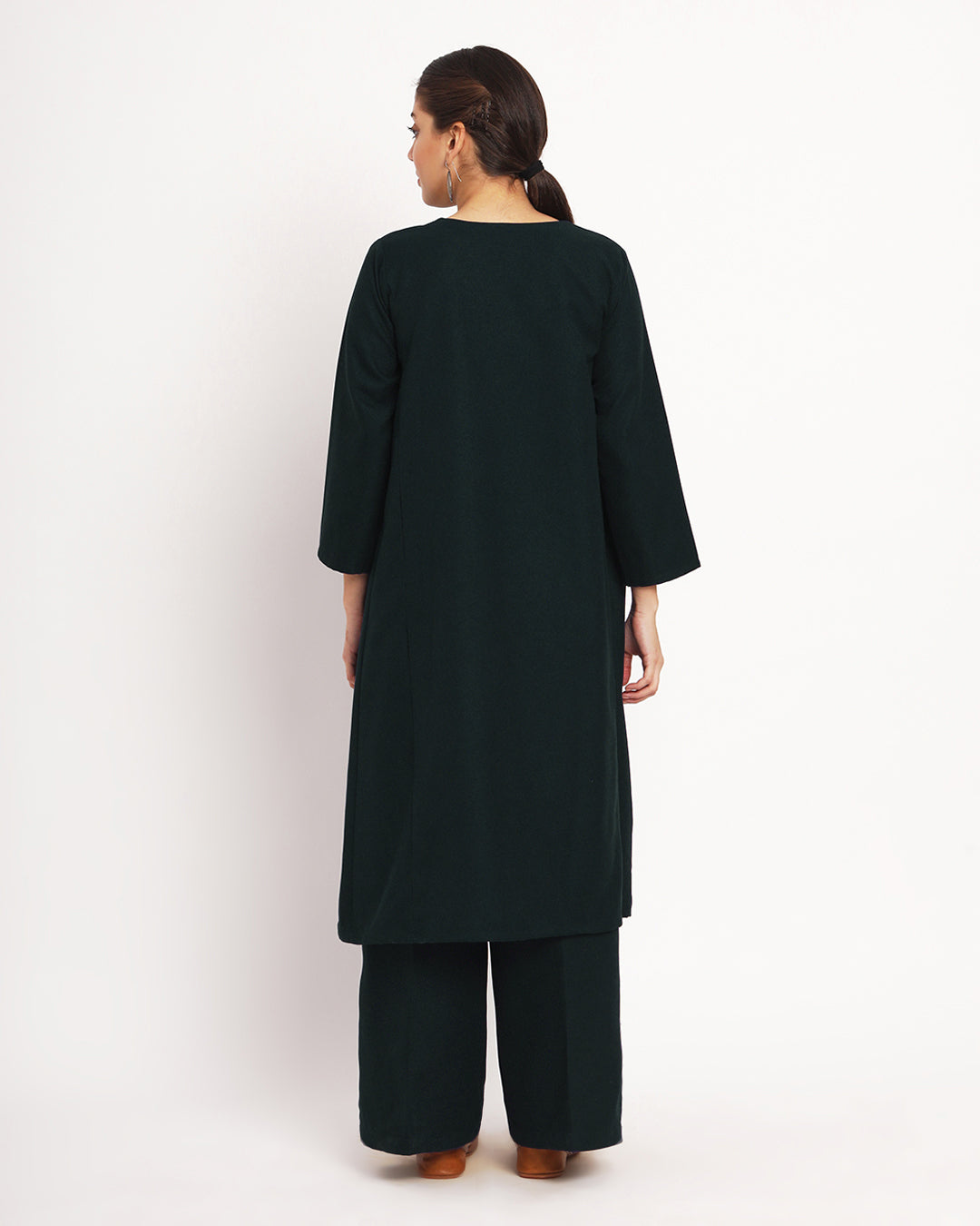 Deep Teal Vintage Allure Woolen Phiran Co-ord Set