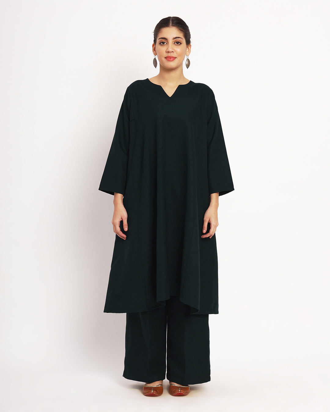 Deep Teal Vintage Allure Woolen Phiran Co-ord Set