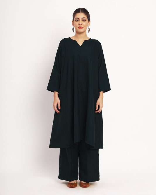 Deep Teal Vintage Allure Woolen Phiran Co-ord Set