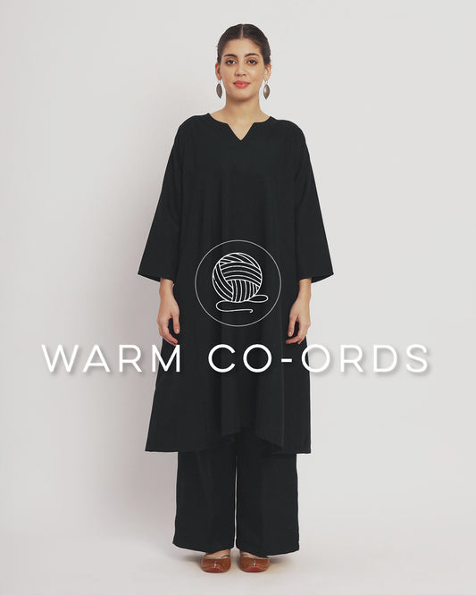 Black Vintage Allure Woolen Phiran Co-ord Set