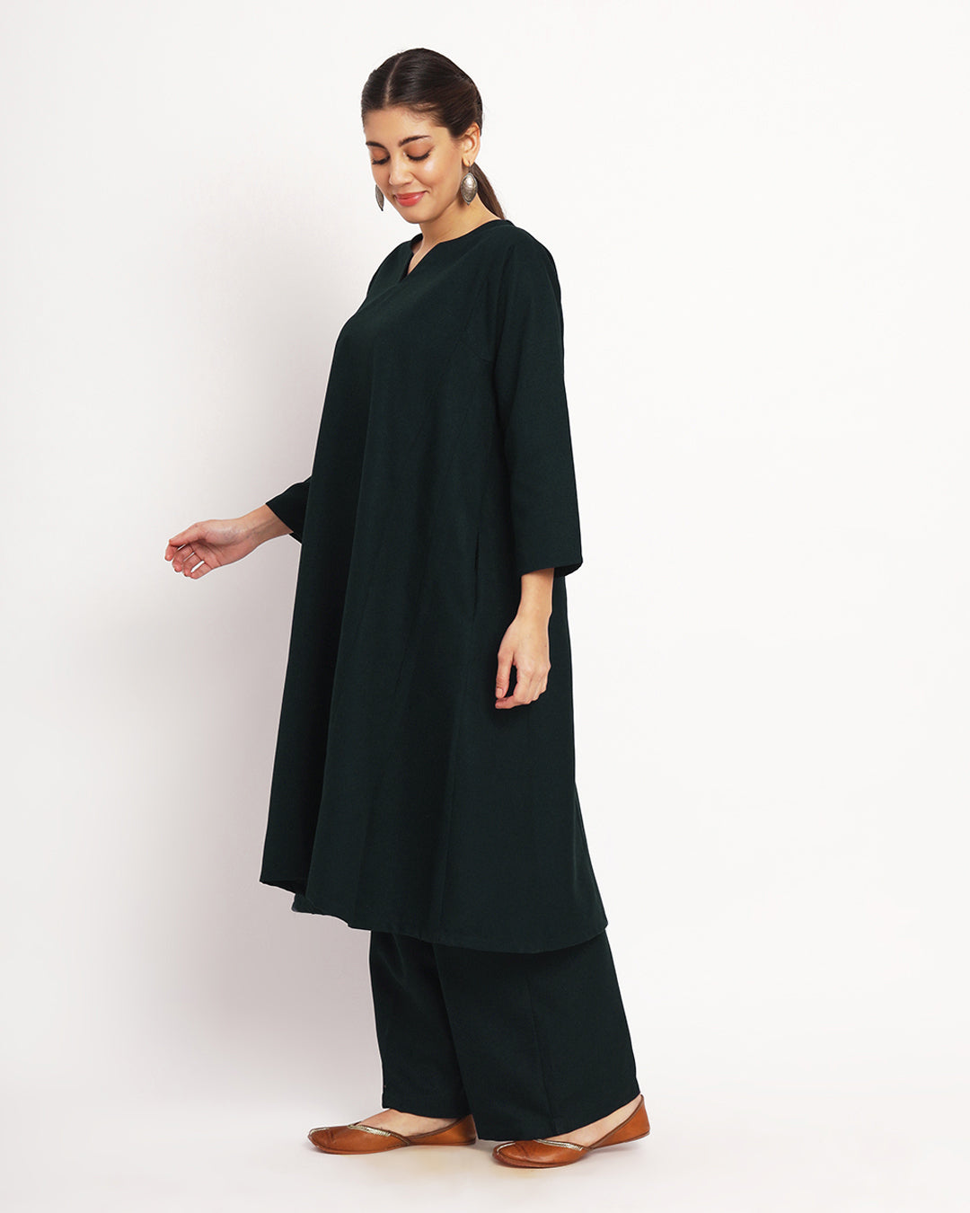 Deep Teal Vintage Allure Woolen Phiran Co-ord Set