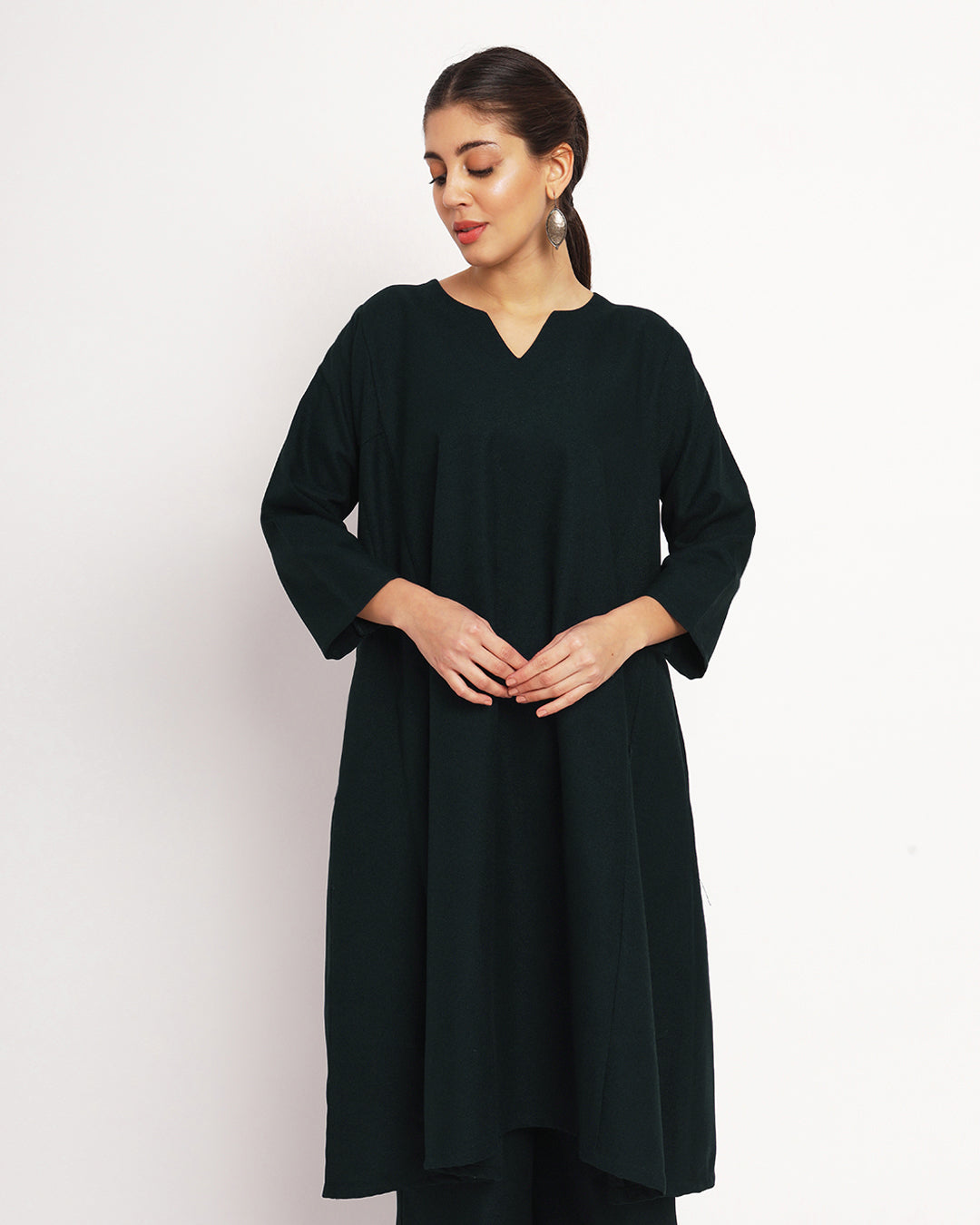 Deep Teal Vintage Allure Woolen Phiran Co-ord Set