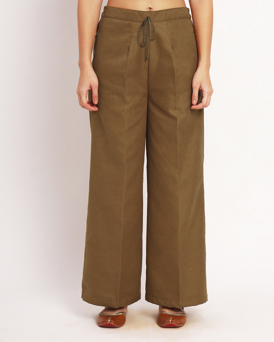 Peanut Brown Woolen Wide Pants