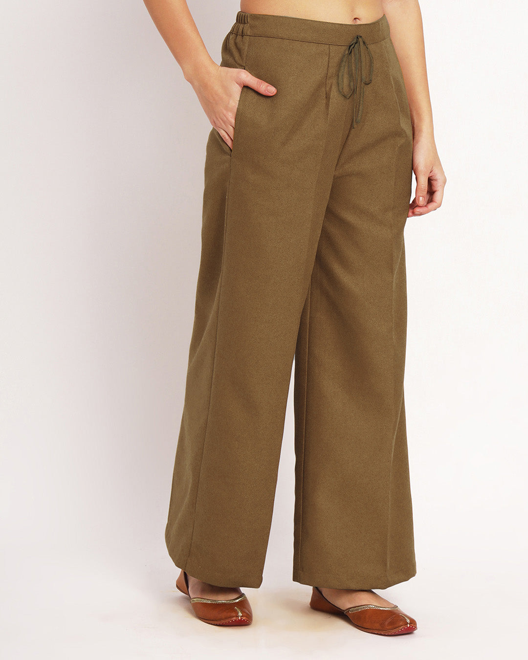 Peanut Brown Woolen Wide Pants