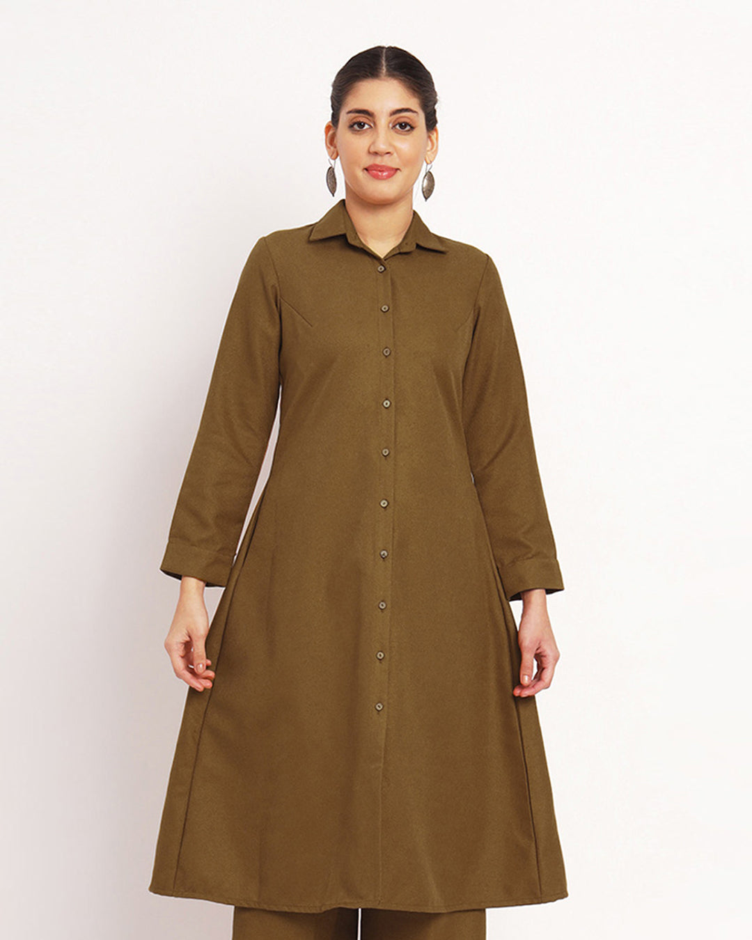 Peanut Brown Artfull A-Line Woolen Kurta (Without Bottoms)