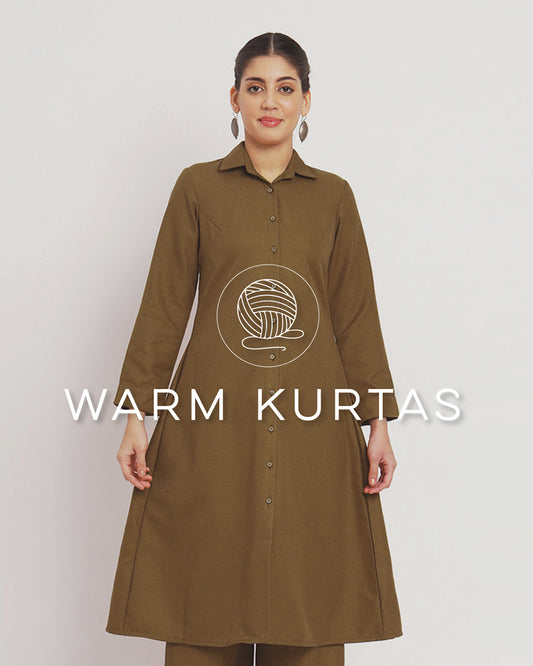 Peanut Brown Artfull A-Line Woolen Kurta (Without Bottoms)