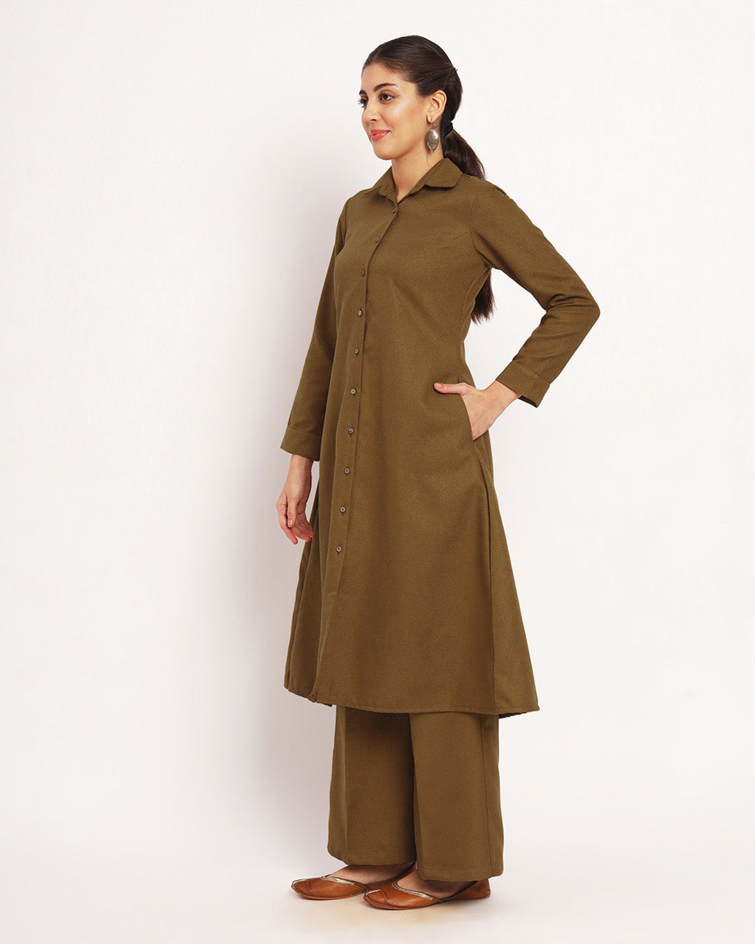 Peanut Brown Artfull A-Line Woolen Co-ord Set