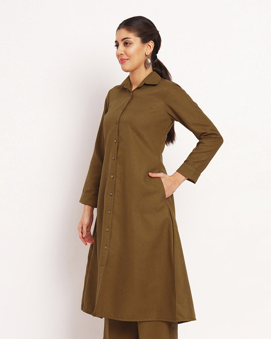 Peanut Brown Artfull A-Line Woolen Kurta (Without Bottoms)