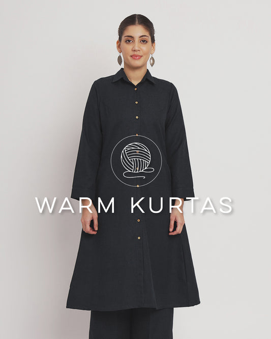 Black Artfull A-Line Woolen Kurta (Without Bottoms)