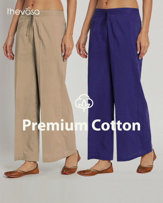 Combo: Beige & Aurora Purple Wide Pants- Set Of 2