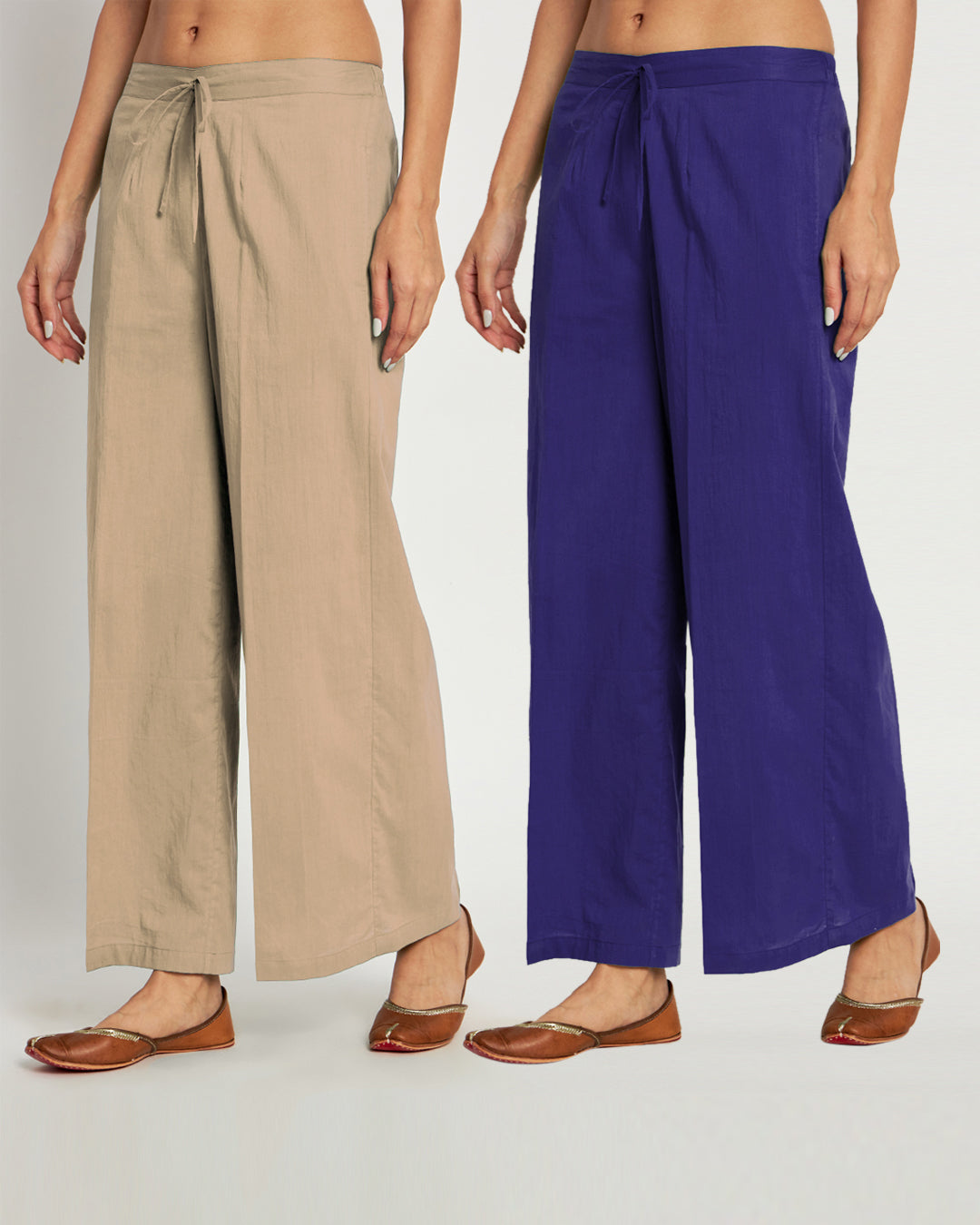 Combo: Beige & Aurora Purple Wide Pants- Set Of 2