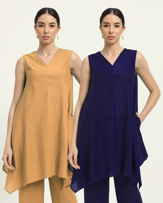 Combo: Beige & Aurora Purple Midsummer Dream Solid Kurta