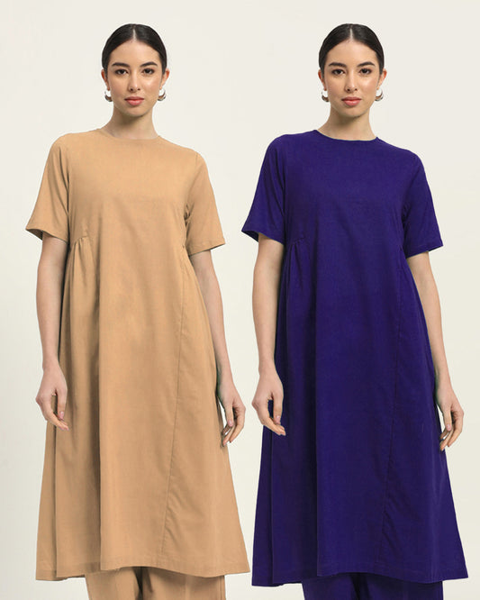 Combo: Beige & Aurora Purple Flare Elegance Kurta