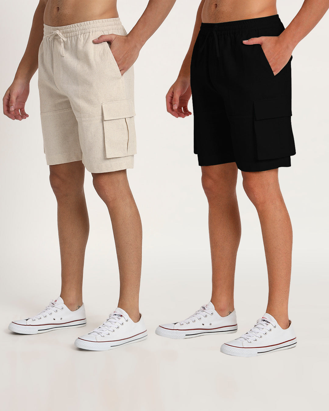 Combo : Slub Comfort Cargo Shorts Beige & Black Men's Shorts