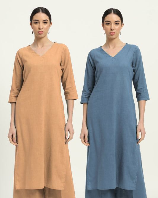 Combo: Beige & Blue Dawn Verve & Versatility Kurta