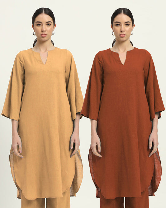 Combo: Beige & Blush Rounded Reverie Solid Kurta