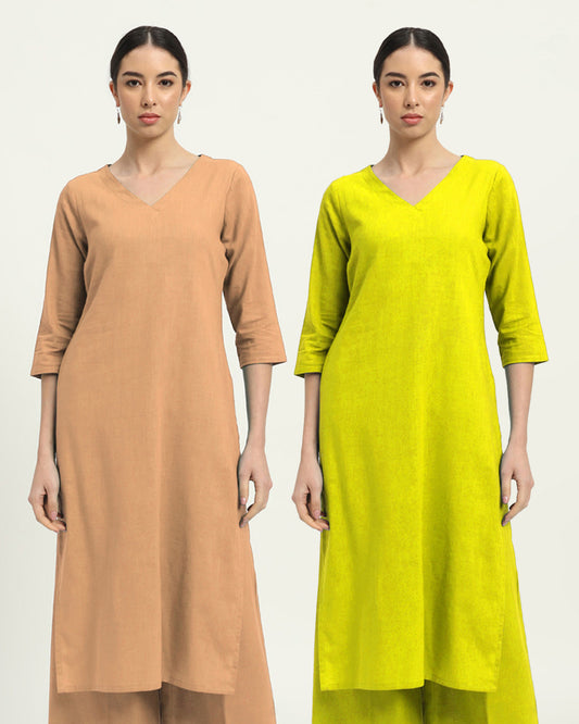 Combo: Beige & Burst of Lime Verve & Versatility Kurta