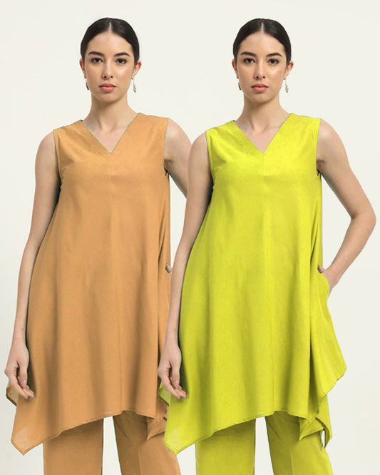 Combo: Beige & Burst of Lime Midsummer Dream Solid Kurta