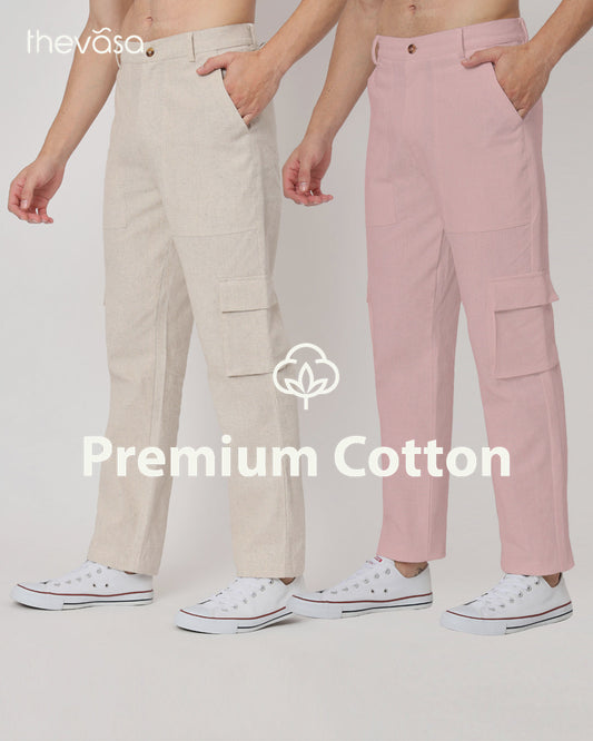 Combo: Function Flex Beige & Fondant Pink Men's Pants- Set Of 2