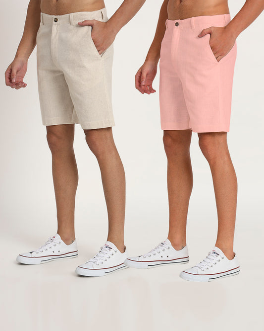 Combo : Ready For Anything Fondant Pink & Beige Men's Shorts