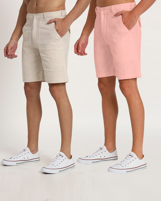 Combo : Patch Pocket Playtime Beige & Fondant Pink Men's Shorts