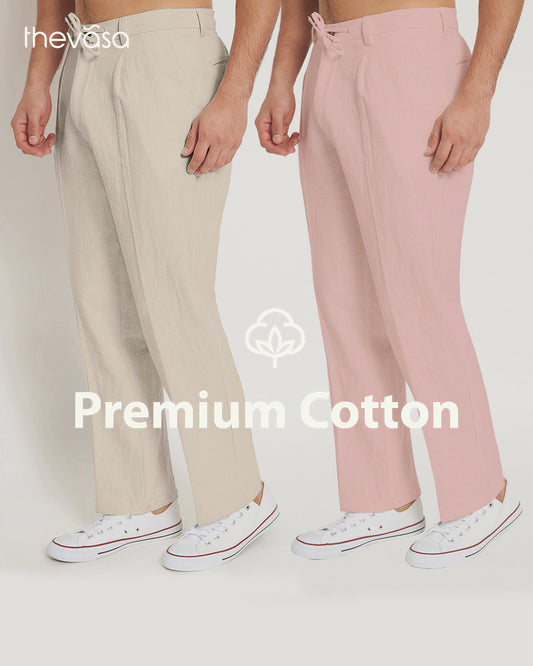 Combo: Casual Ease Beige & Fondant Pink Men's Pants - Set of 2