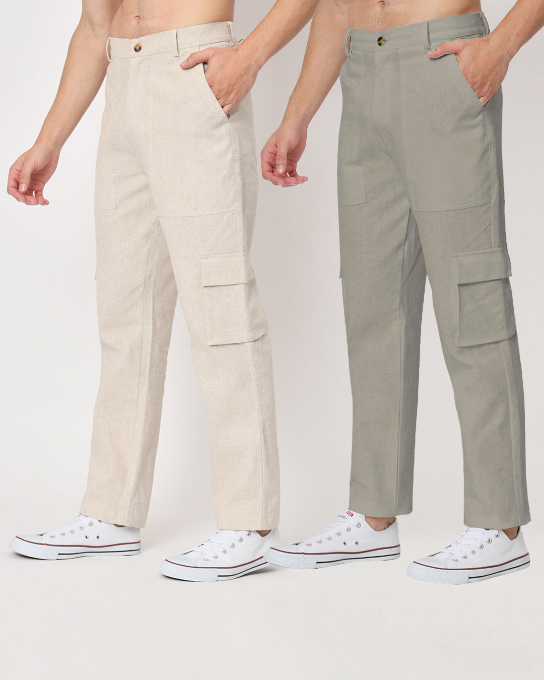 Combo: Function Flex Beige & Grey Men's Pants- Set Of 2