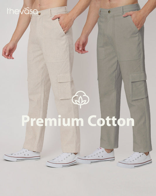 Combo: Function Flex Beige & Grey Men's Pants- Set Of 2