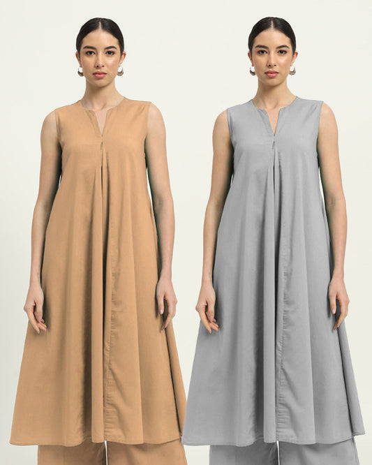 Combo: Beige & Iced Grey Graceful Grove Kurta