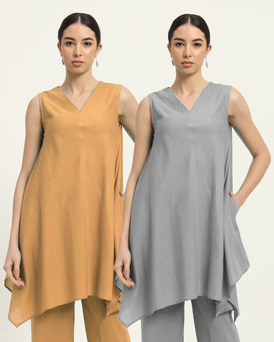 Combo: Beige & Iced Grey Midsummer Dream Solid Kurta