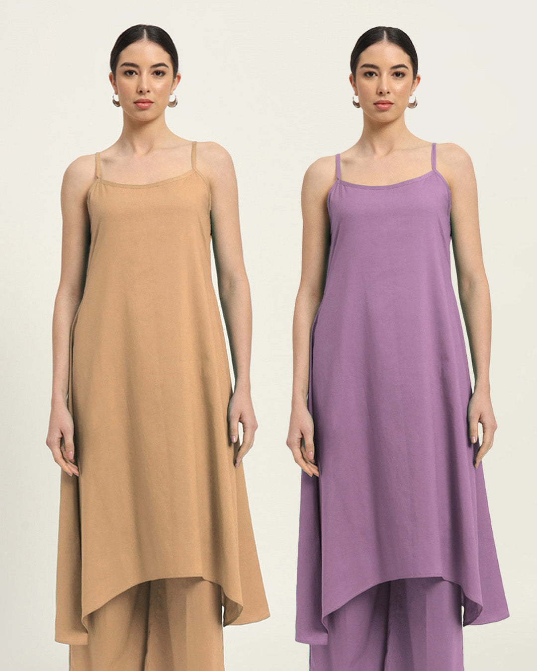 Combo: Beige & Iris Pink Spaghetti Strands Kurta