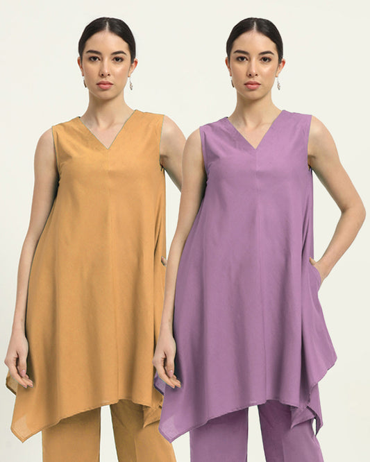 Combo: Beige & Iris Pink Midsummer Dream Solid Kurta