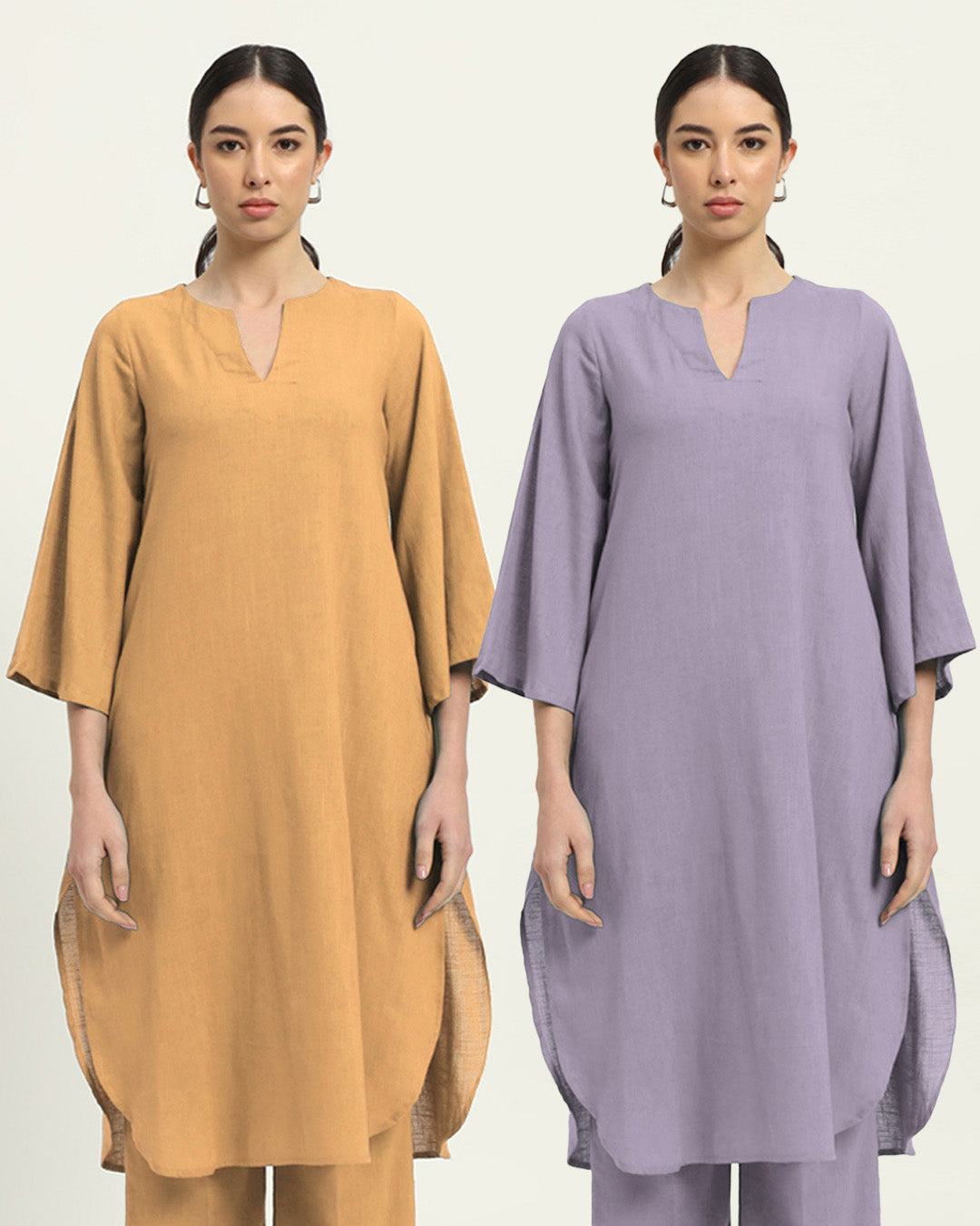 Combo: Beige & Lilac Rounded Reverie Solid Kurta
