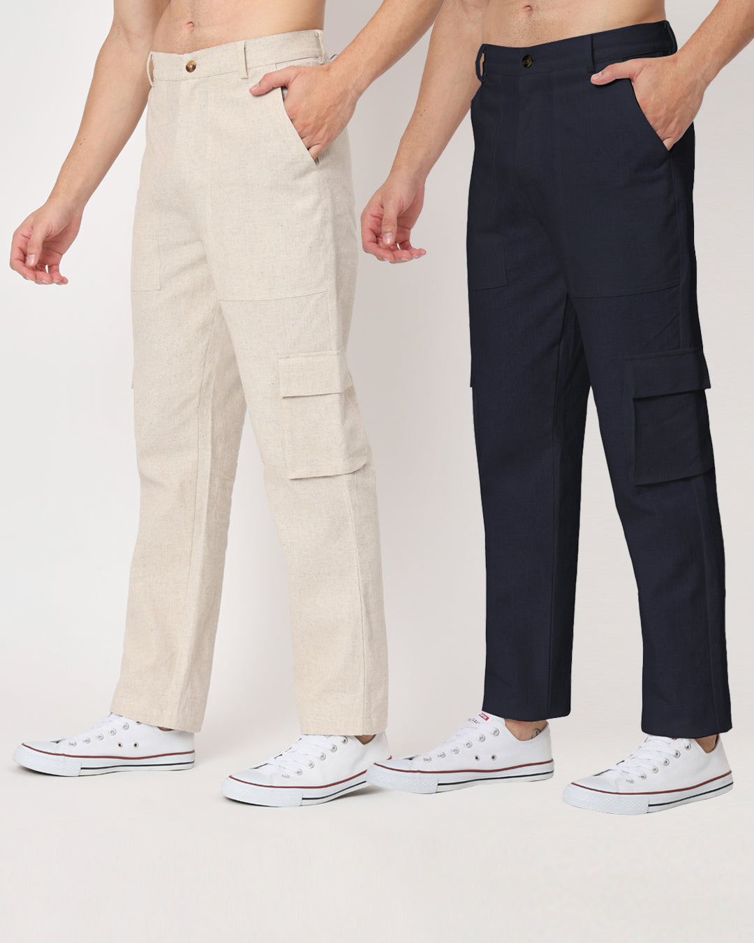 Combo: Function Flex Beige & Midnight Blue Men's Pants- Set Of 2