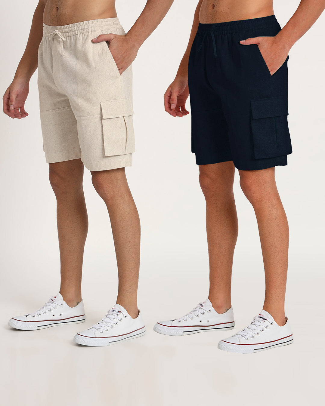 Combo : Slub Comfort Cargo Shorts Beige & Midnight Bue Men's Shorts