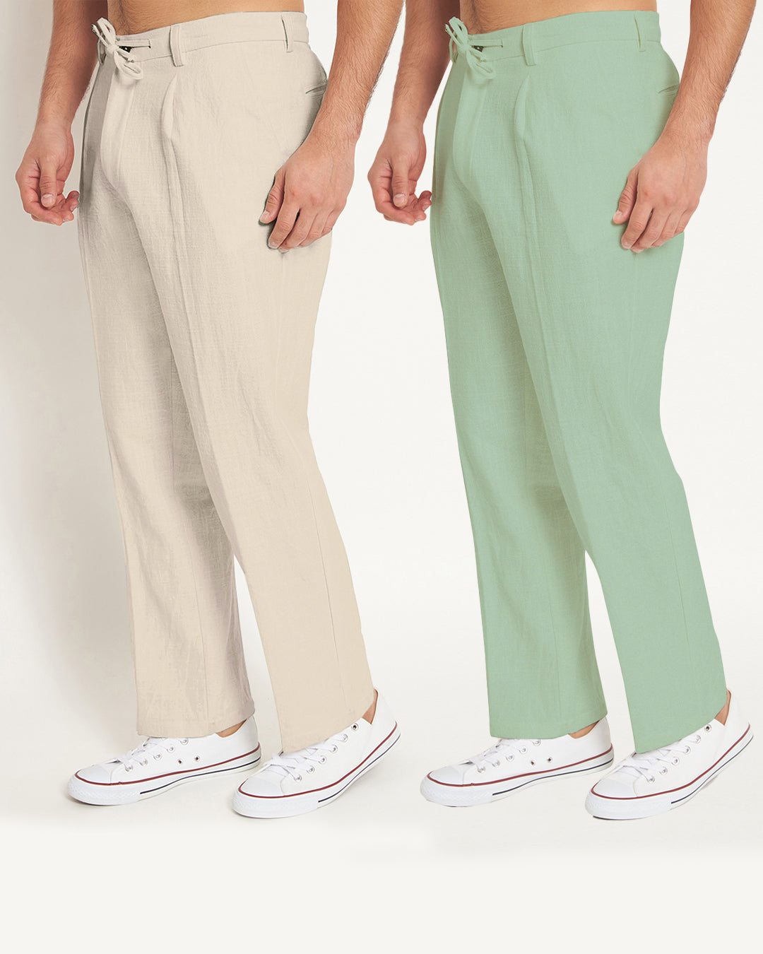 Combo: Casual Ease Beige & Spring Green Men's Pants - Set of 2
