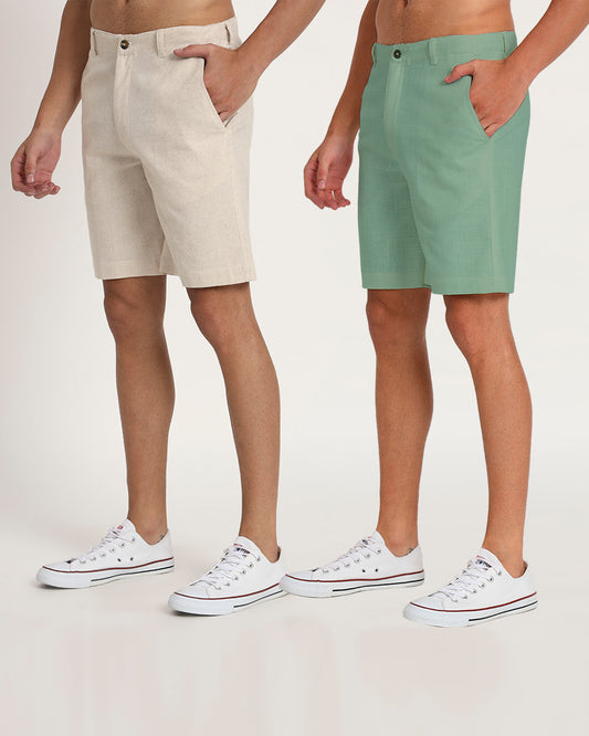 Combo : Ready For Anything Spring Green & Beige Men's Shorts