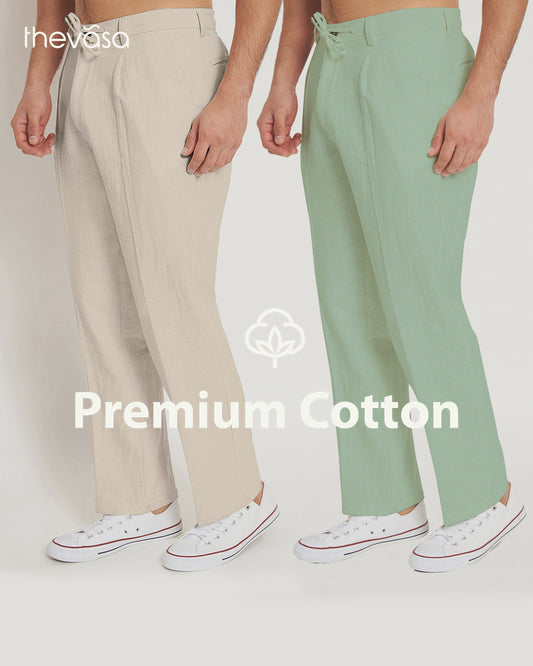 Combo: Casual Ease Beige & Spring Green Men's Pants - Set of 2