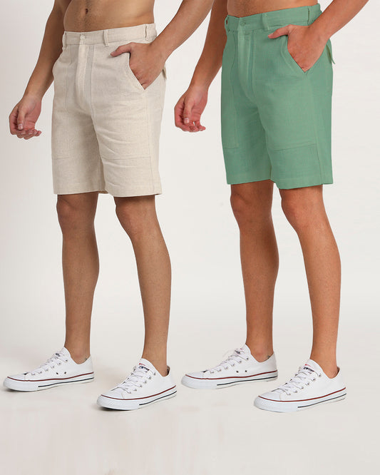 Combo : Patch Pocket Playtime Beige & Spring Green Men's Shorts