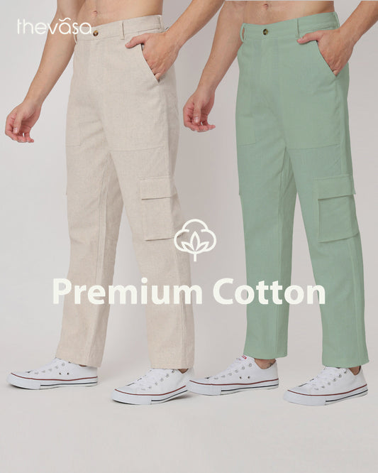 Combo: Function Flex Beige & Spring Green Men's Pants- Set Of 2